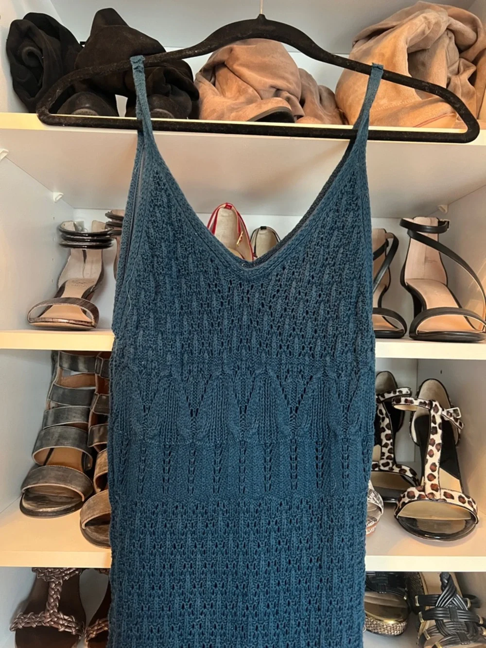 Sleeveless Teal Knit Maxi Dress with V-Neck - Picture 5 of 7